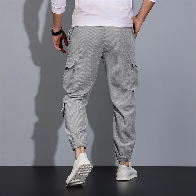 Men's Cargo Pants Trousers Elastic Waist Multi Pocket Elastic Cuff Plain Wearable Outdoor Daily Camping & Hiking Fashion Classic Black White4