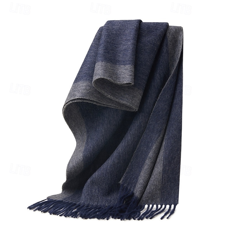 Men's 100% Wool Rectangle Scarf School Christmas Outdoor Red Navy Blue Scarf