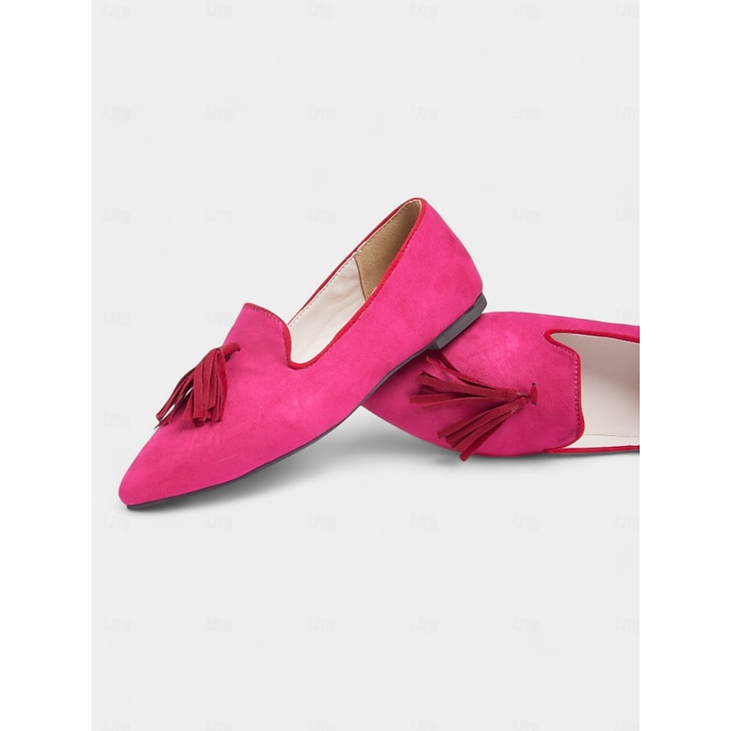 Women's Pointed-Toe Pink Tassel Loafers – Chic Slip-On Flats for Casual and Office Outfits3