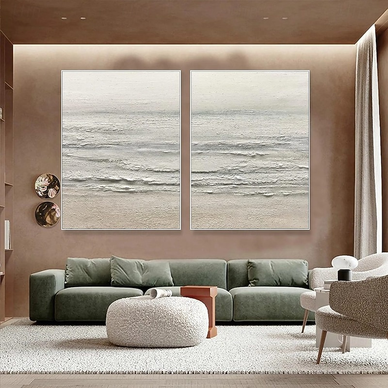 Wabi sabi art hand painted White Sea Waves Decor Oil Painting Large Wall Hand Painted Texture Sea Landscape Painting Fashion Wall Art wave oil painting White Beach canvas Oil Painting christmas gift3