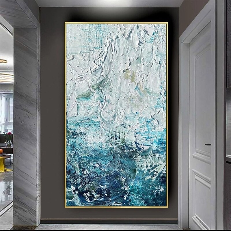 3D Blue Abstract Painting handmade canvas wall art  canvas painting abstract Narrow wall decoration oversize Large Abstract Blue oil painting Wall Decoration4
