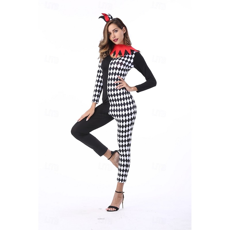 Joker Clown Halloween Costume Full Body Suit Circus Carnival Costume Cosplay Adults' Women's Halloween Carnival Mardi Gras Performance Party Easy Halloween Costumes Dress Up3