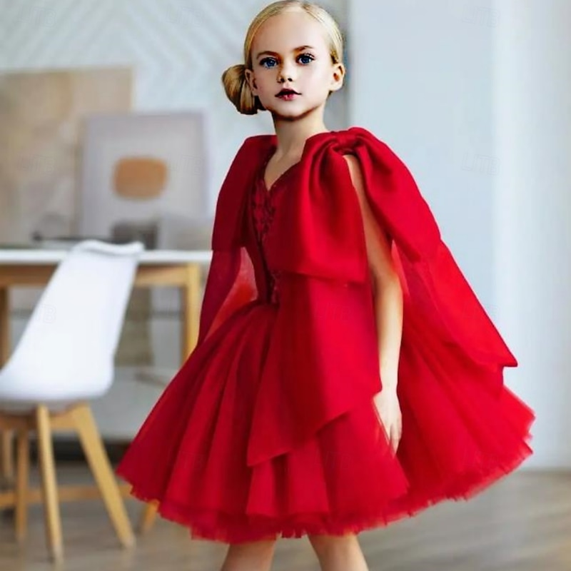 Kids Girls' Party Dress Solid Color Sleeveless Performance Mesh Princess Sweet Mesh Mid-Calf Sheath Dress Tulle Dress Summer Spring Fall kids Red4