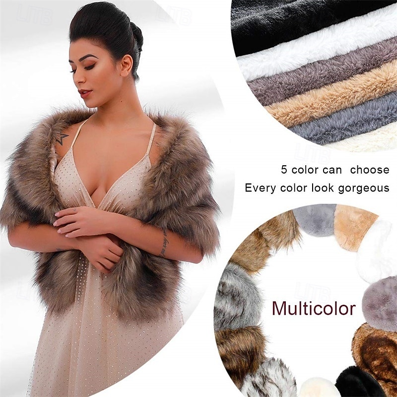 Bride Fur Shawls and Wraps 1920s Bridal Wedding Faux Fur Scarf Winter Sleeveless Fur Stole for Women and Bridesmaids4
