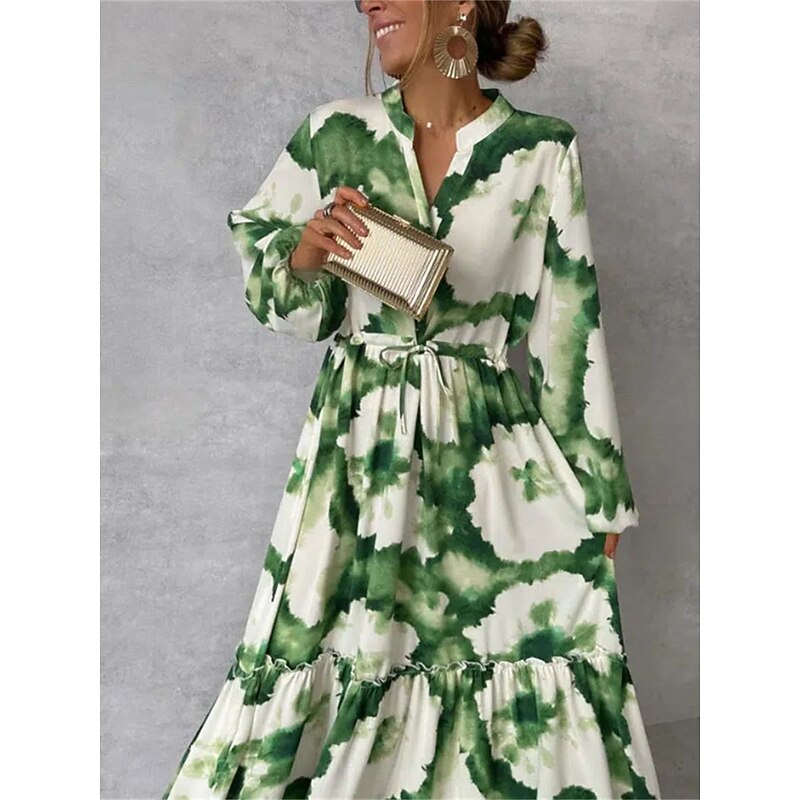 Women's Floral Split Neck Maxi Dress Long Sleeve Summer Spring4