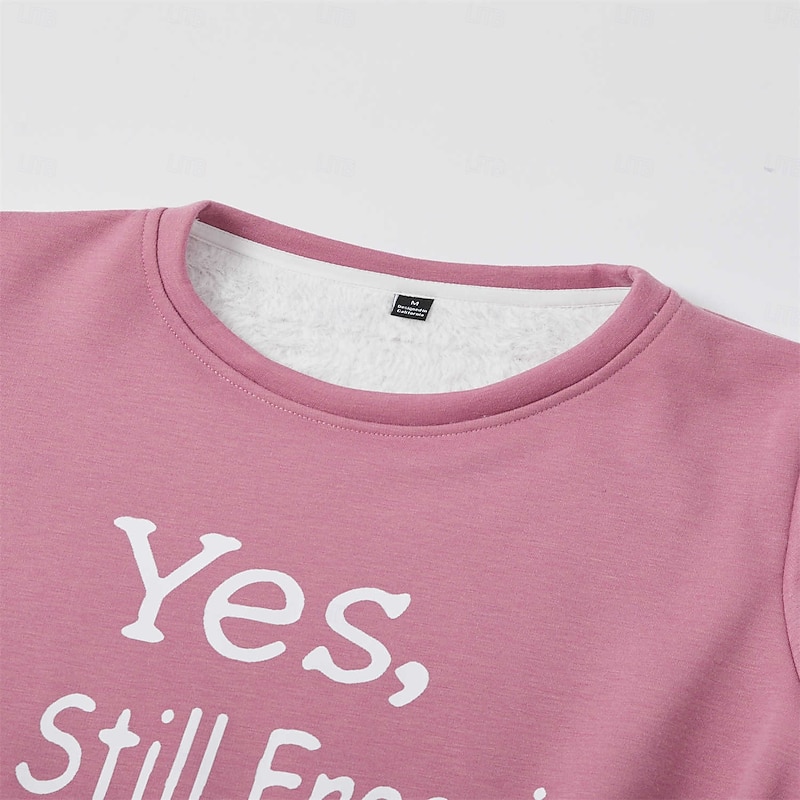 Women's Sweatshirt Pullover Fuzzy Comfrt Sherpa Fleece Lined Letter Street Casual Round Neck Crewneck Long Sleeve Black Yellow Pink Red Violet Fall & Winter3