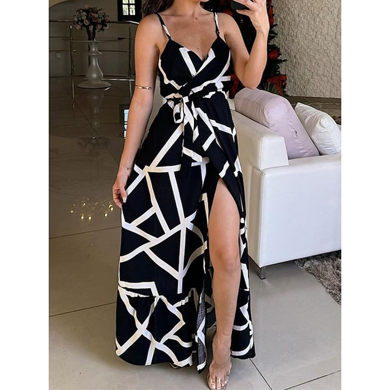 Women's Geometric Strap Maxi Dress Sleeveless Summer Spring