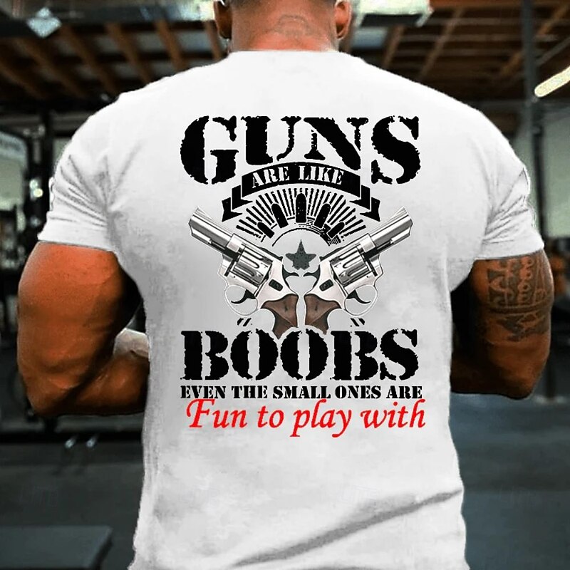 Men's Military Gun Letter Print T Shirt Tee Top 100% Cotton Short Sleeve Graphic Shirt Black White Army Green Comfortable Tee Vacation Street Fashion Designer Clothing4