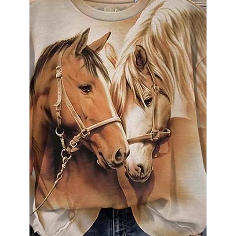 Women's Pullover Casual Animal Dailywear Casual Crew Neck Print Long Sleeve Khaki Fall Winter3