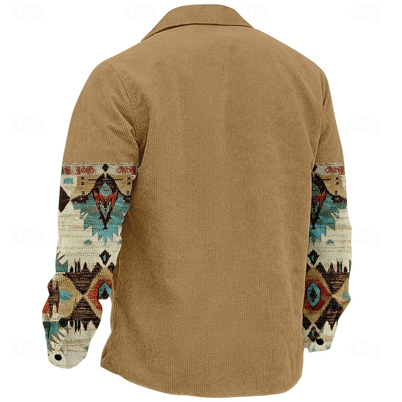Men's Cowboy Corduroy Shirt Shirt Jacket Overshirt Long Sleeve Vintage Western Outdoor Street Dailywear Fall & Winter Turndown Collared Shirts 3D Print Buttons 2 Pockets 1pc Brown2