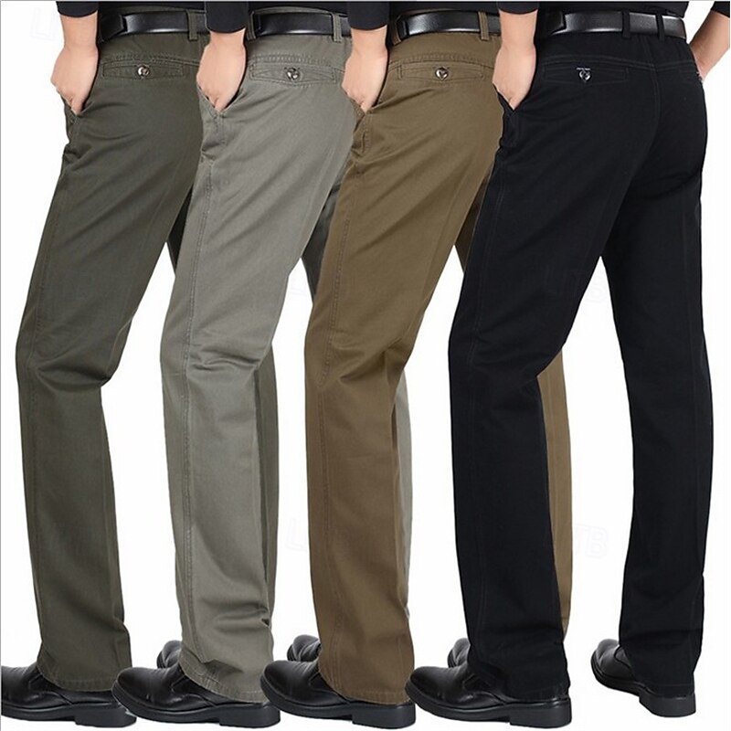 Men's Dress Pants Trousers Chinos Buttons Pocket Solid Color Comfort Formal Party Work Fashion Classic Style ArmyGreen Black Micro-elastic