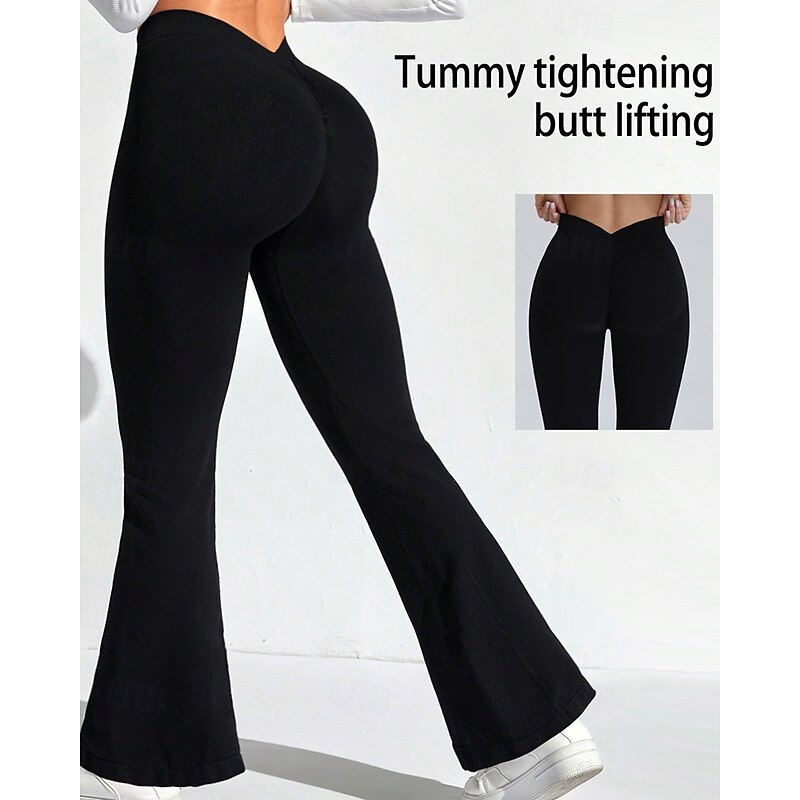 Women's Yoga Pants Yoga Leggings Flare Leg High Waist Pilates Gym Workout Workout Tights Solid Color Black Navy Blue Dark Gray Spandex Fall Sports Activewear Stretchy Slim