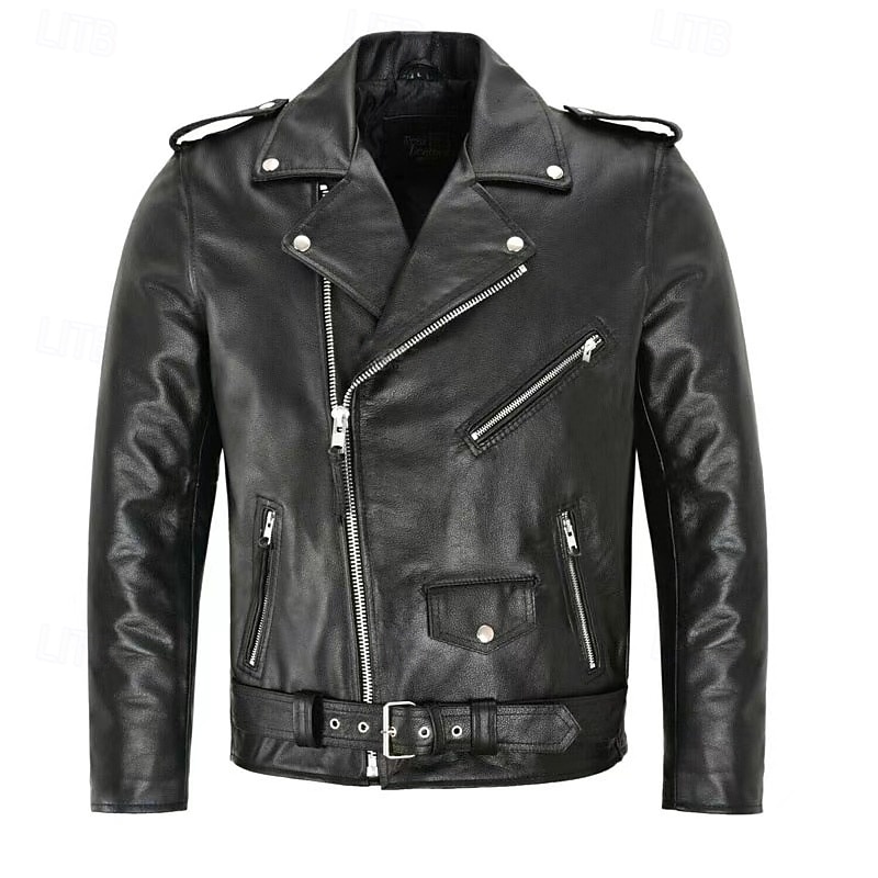 Men's Faux Leather Jacket Windbreaker Motorcycle Jacket Casual Daily Windbreaker Patchwork Pocket Winter Spring &  Fall Solid Color Vintage Fashion Shirt Collar Regular Black Jacket2