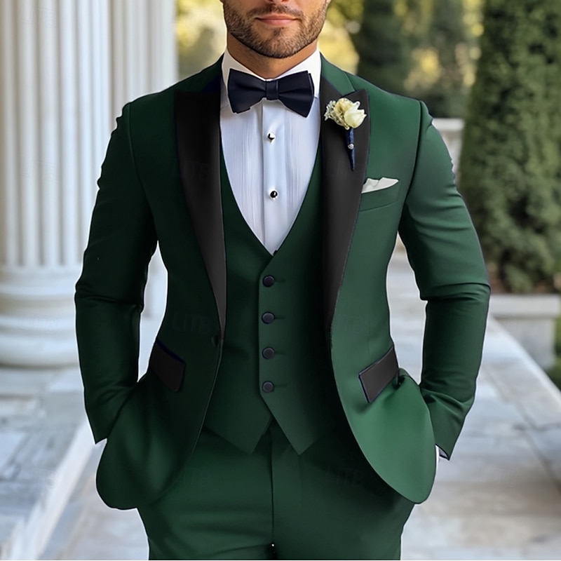 Men's Wedding Party Suits Navy Blue Royal Blue Dress Solid Colored Standard Fit 3 Piece Single Breasted Two-buttons4