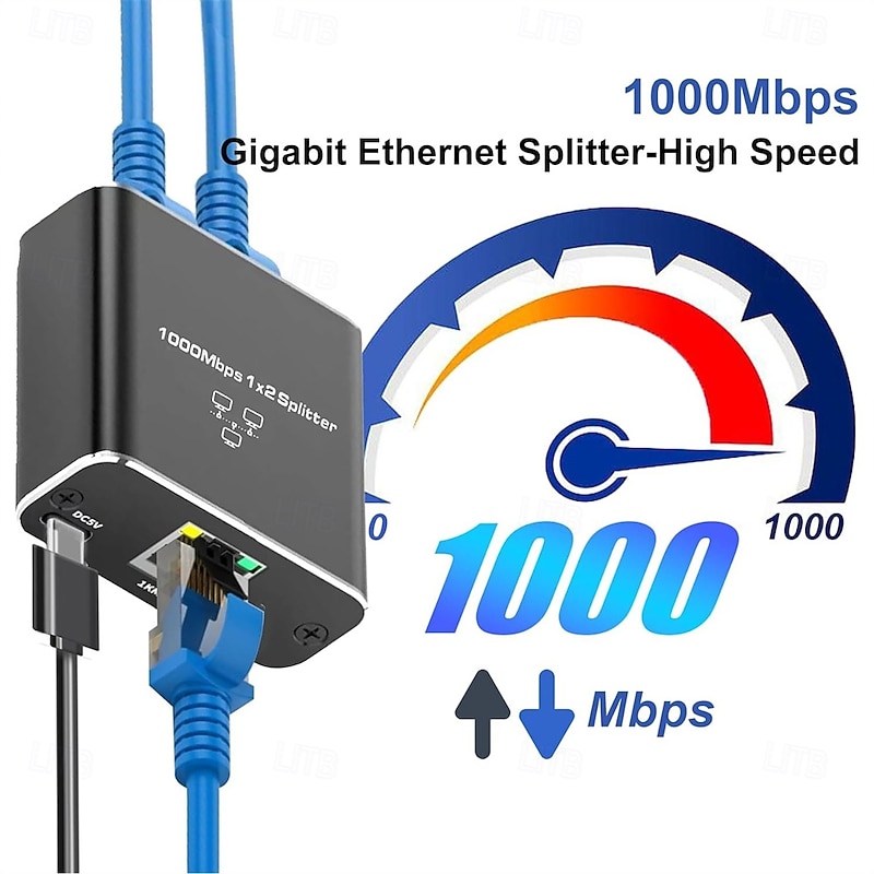 Gigabit Ethernet Splitter 1 to 2 High Speed 1000Mbps Internet Splitter 1 in 2 out LAN Splitter with USB Power Cable RJ45 Splitter for Cat5/5e/6/7/8 Cable4