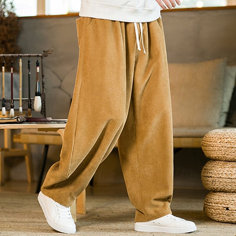 Men's Corduroy Pants Trousers Casual Pants Pocket Elastic Waist Drawstring Plain Comfort Outdoor Daily Fashion Casual Black Yellow Micro-elastic