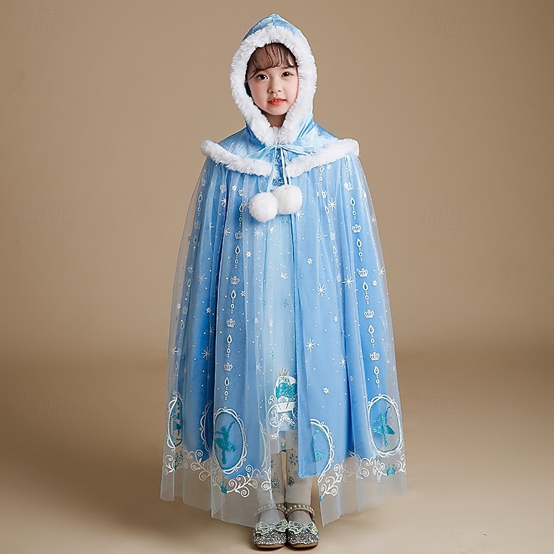 Frozen Princess Fairytale Elsa Coat Cloak Theme Party Costume Cosplay Costume Movie Cosplay for Girls' Kid's Christmas Carnival Children's Day Performance Birthday Party