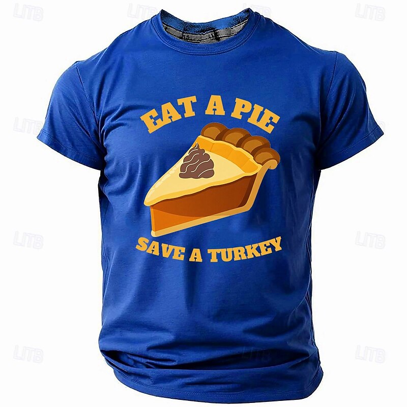 Thanksgiving Day Men's Funny Turkey T Shirt Short Sleeve T shirt 3D Print Crew Neck Shirt Retro Vintage Casual Street Style Christmas Sports Outdoor Holiday Lake Blue Black Red Spring & Summer