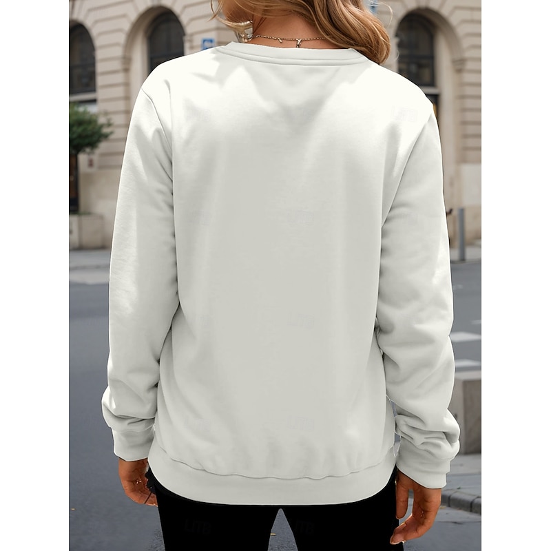 Women's Sweatshirt Casual Rabbit Street Dailywear Crew Neck Print Long Sleeve White Fall Winter2