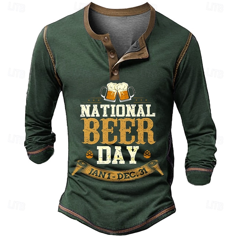 Men's Quotes & Sayings Henley Shirt Long Sleeve Other Prints Daily Casual Street Casual Daily Spring &  Fall Black Blue Green Henley T-Shirt - Main Image