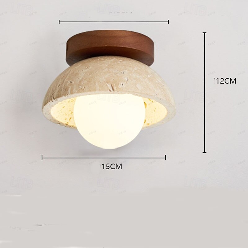 Mid Century Modern Hallway Ceiling Light White Milk Shade Small Marble Natural Stone Ceiling Light Wood Vintage Farmhouse Close to Ceiling Lamp for Bathroom Kitchen Corridor Entryway 15cm 110-240V3