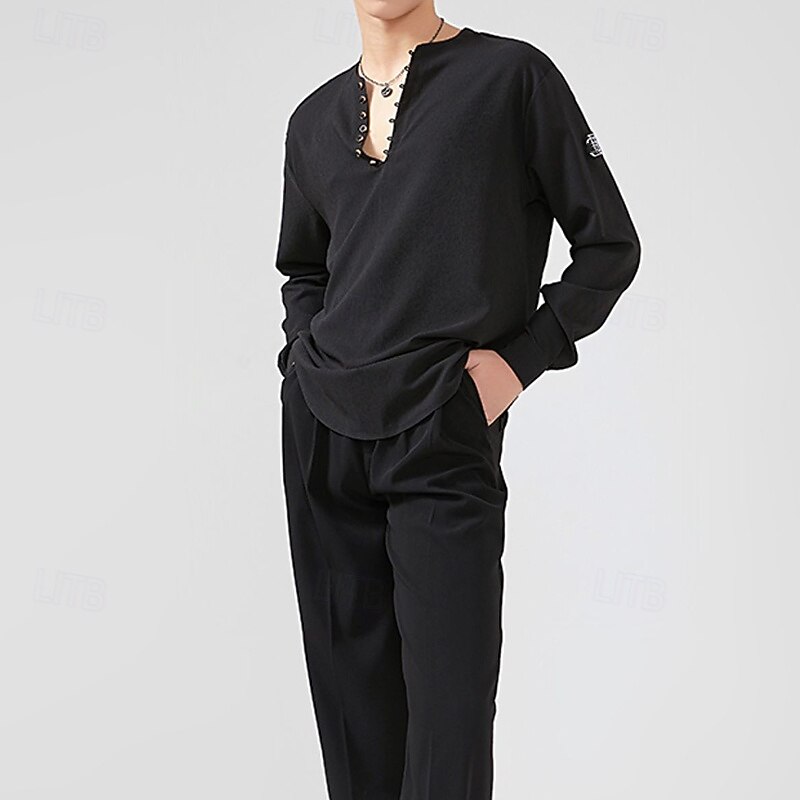 Latin Dance Top Pure Color Men's Performance Daily Wear Long Sleeve Elastane3