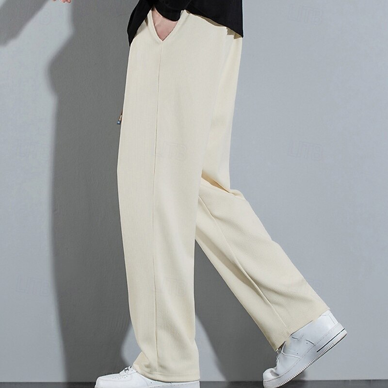 Men's Sweatpants Trousers Straight Leg Sweatpants Pocket Drawstring Elastic Waist Plain Comfort Sports Outdoor Daily Fashion Casual Black Beige Micro-elastic2
