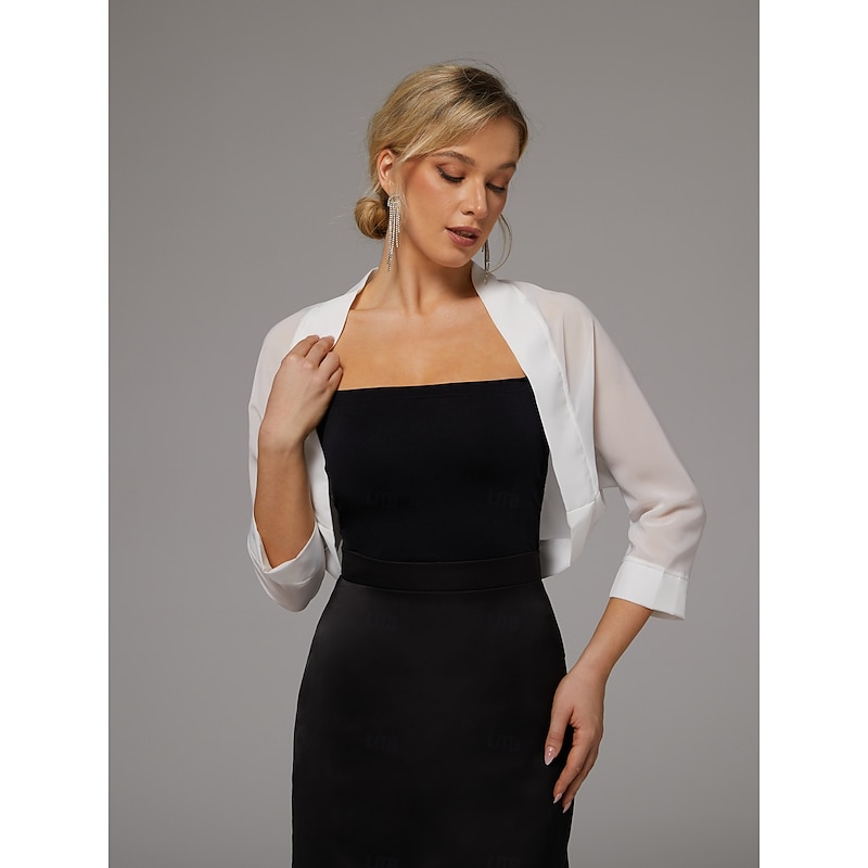 Shawls Pure Sexy Sun Protection 3/4 Length Sleeve Chiffon Wedding Wraps With Pure Color For Wedding Spring & Summer2