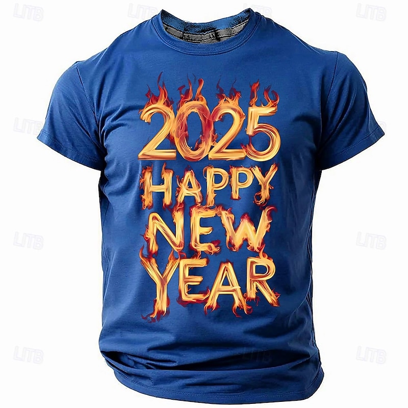 New Year Men's Text T Shirt Short Sleeve T shirt 3D Print Crew Neck Shirt Fashion Athleisure Street Sports Outdoor Daily Black Red Blue Summer Spring Clothing Apparel S M L XL XXL XXXL4