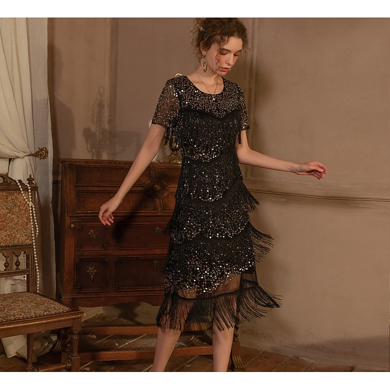 Roaring 20s 1920s Vacation Dress Flapper Dress Dress Masquerade The Great Gatsby Gentlewoman Wedding Guest Sequins Tassel Fringe Fancy Dress Women's Halloween Carnival Masquerade Wedding Wedding2