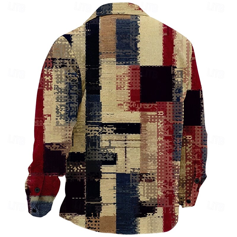 Men's Patchwork Corduroy Shirt Shirt Jacket Overshirt Long Sleeve Vintage Fashion Casual Outdoor Street Dailywear Fall & Winter Turndown Collared Shirts 3D Print Buttons 2 Pockets 1pc Khaki2