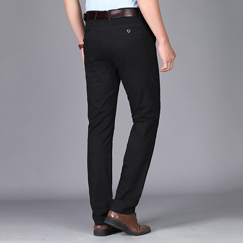Men's Dress Pants Trousers Chinos Buttons Pocket Plain Comfort Formal Party Work Fashion Classic Style Dark Khaki Light Khaki4