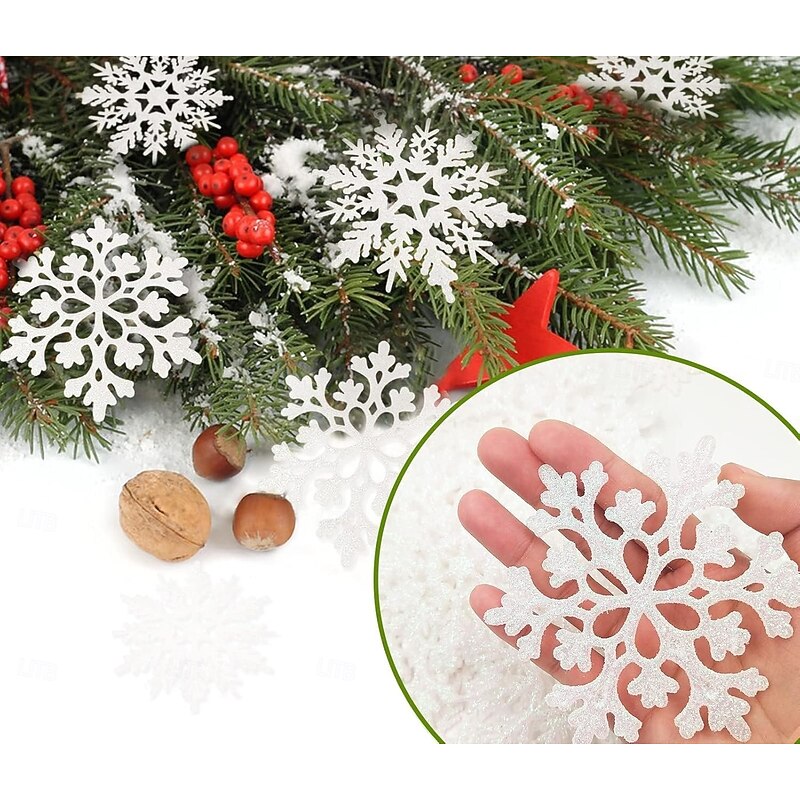 36pcs Snowflakes-Christmas Tree Decorations, Snowflake Ornaments for Tree, Plastic Glitter White Snow Flakes Ornaments, Christmas Indoor Winter Wonderland Decor4