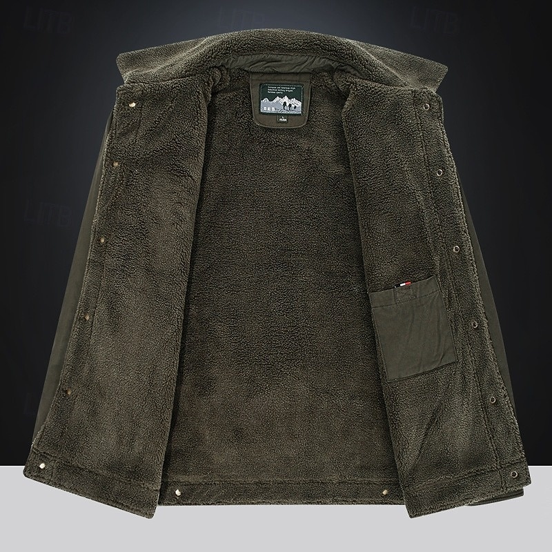 Men's Reindeer Print Embroidered Fleece Jacket Sherpa Hunting Jacket Work Cargo Jacket Turn-Down Collar Warm Winter Cotton Jacket Vintage Casual Going Out Coat Multi-Pockets3