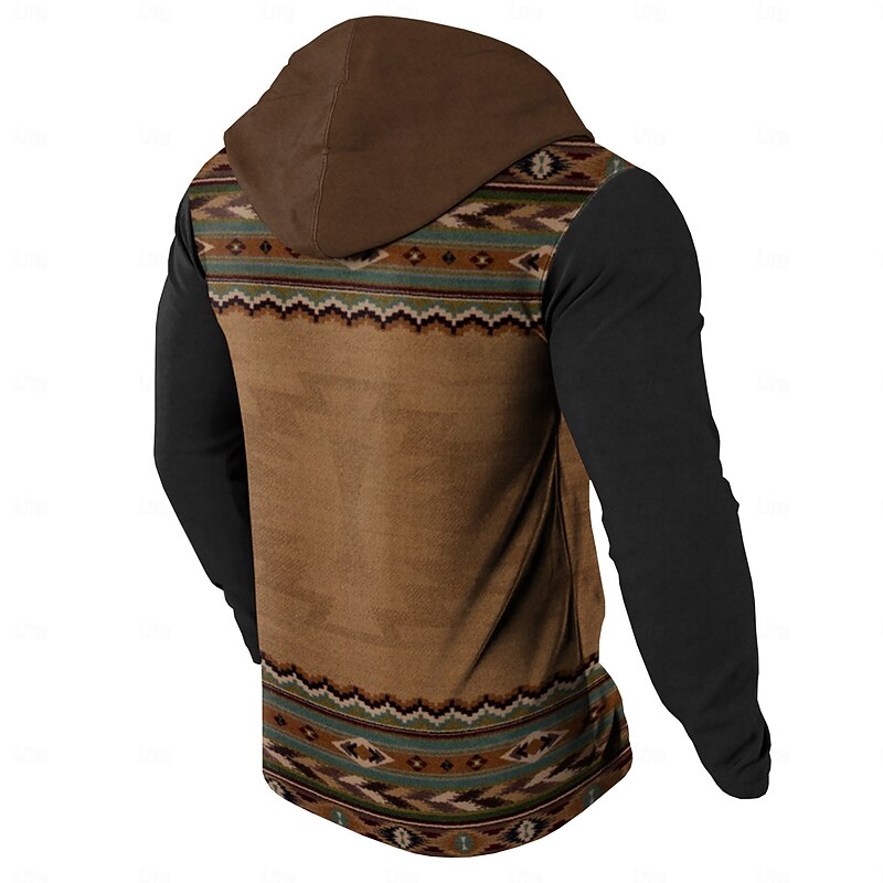 Men's Cowboy Hoodies Casual Vintage Retro Long Sleeve Hooded Vacation Going out Hunting Blue Brown Drawstring Fall Winter Designer4