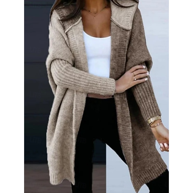 Women's Sweater Cardigan Casual Soft Pure Color Ribbed Hooded Knitted Long Sleeve Long Tops Knit Outdoor Daily Weekend Pink Green Fall Winter2