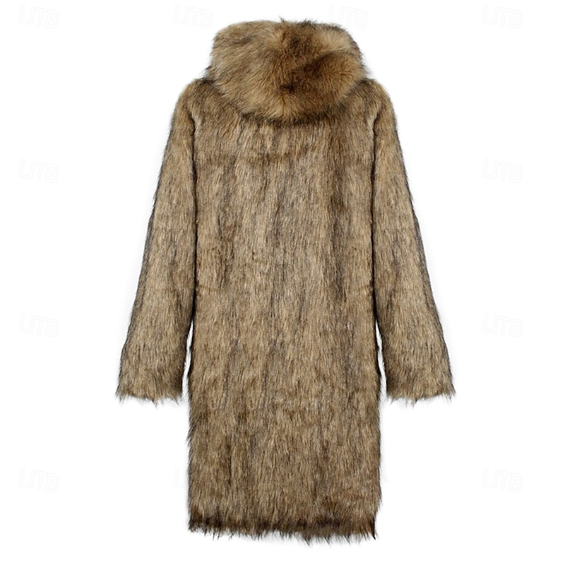 Men's Winter Jacket Fleece Jacket Faux Fur Coat Daily Vacation Thermal Warm Keep Warm Fleece Fall & Winter Plush Elegant Punk Hooded Long Black White Brown Jacket3