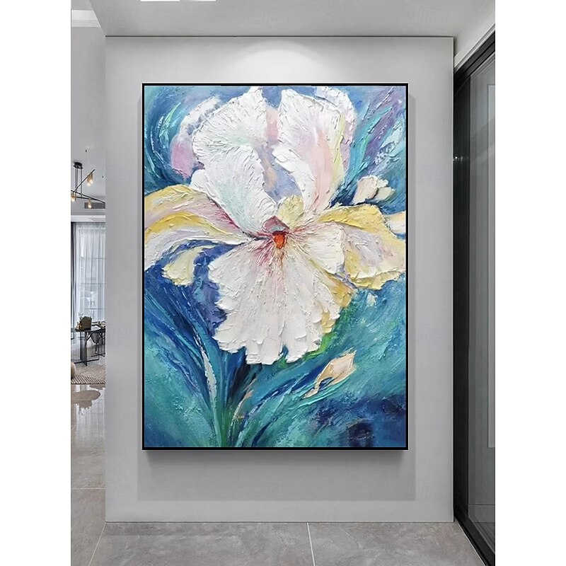 Handpaint Large Abstract Flower Painting On Canvas Blue Texture Painting Navy Pink Floral Painting Room Wall Art Home Decor For Living Room No Frame4