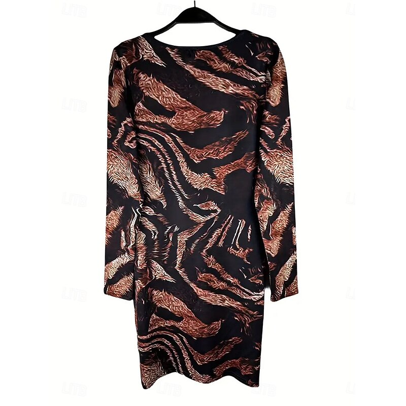 Women's Geometric V Neck Mini Dress 3/4 Length Sleeve Spring Fall3