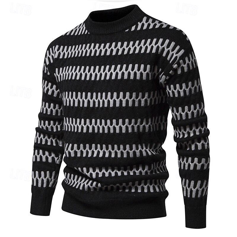 Men's Pullover Sweater Jumper Knit Sweater Ribbed Knit Regular Knitted Color Block Crew Neck Fashion Basic Daily Wear Date Clothing Apparel Fall & Winter Black Khaki M L XL