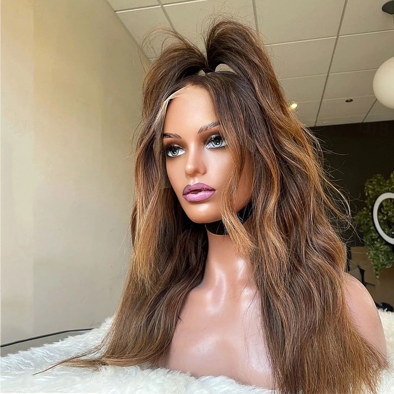 Remy Human Hair 13x4 Lace Front Wig Short Bob Peruvian Hair Natural Wave Brown Multi-color Wig 130% 150% Density with Baby Hair Ombre Hair Highlighted / Balayage Hair Glueless For Women Long Human4