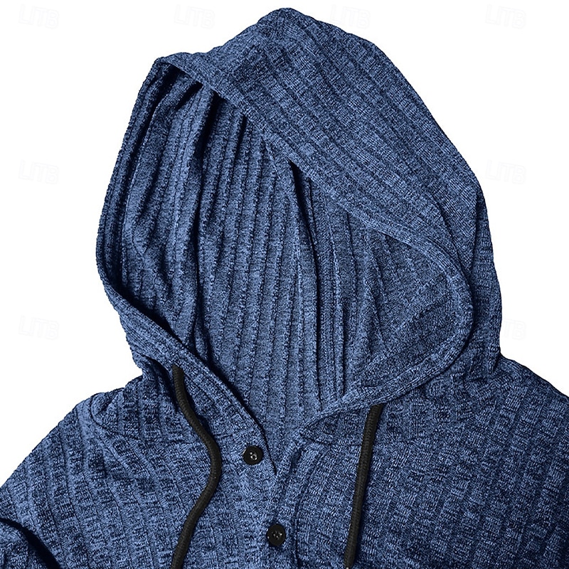 Men's 100% Cotton Ribbed Knit tee Tee Top Long Sleeve Shirt Solid Color Hooded Outdoor Street Long Sleeve Hooded Clothing Apparel Daily Casual Street Style3
