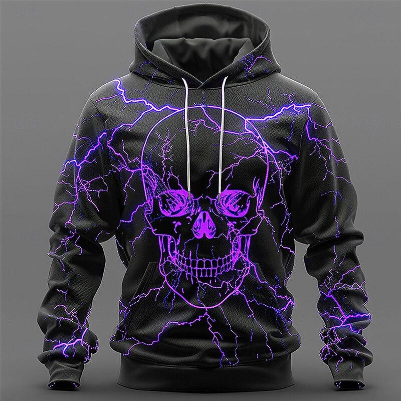 Men's Skull Hoodies Sweatshirt Fashion Cool Long Sleeve Crew Neck Party Holiday Streetwear Yellow Purple Drawstring Fall Winter Designer3