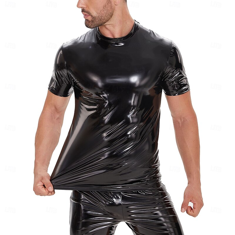 T-shirt Skin Suit Carnival Costume Men's Shiny Metallic Costume for Performance Club Pole Dance Halloween Carnival Adults'3