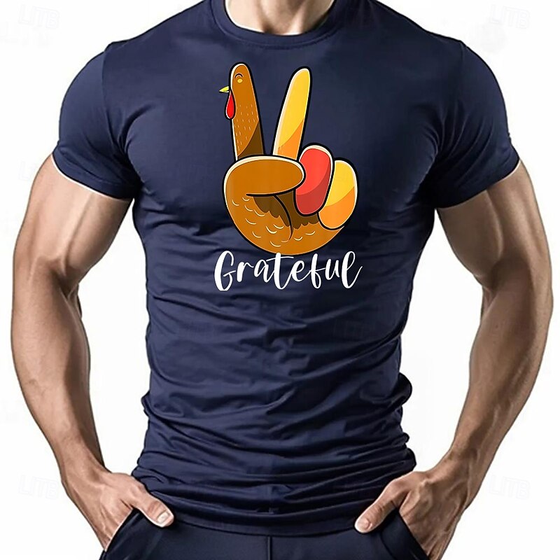 Thanksgiving Day Men's Turkey T Shirt Short Sleeve T shirt 3D Print Crew Neck Shirt Fashion Athleisure Street Sports Outdoor Daily Black White Red Summer Spring Clothing Apparel S M L XL XXL XXXL
