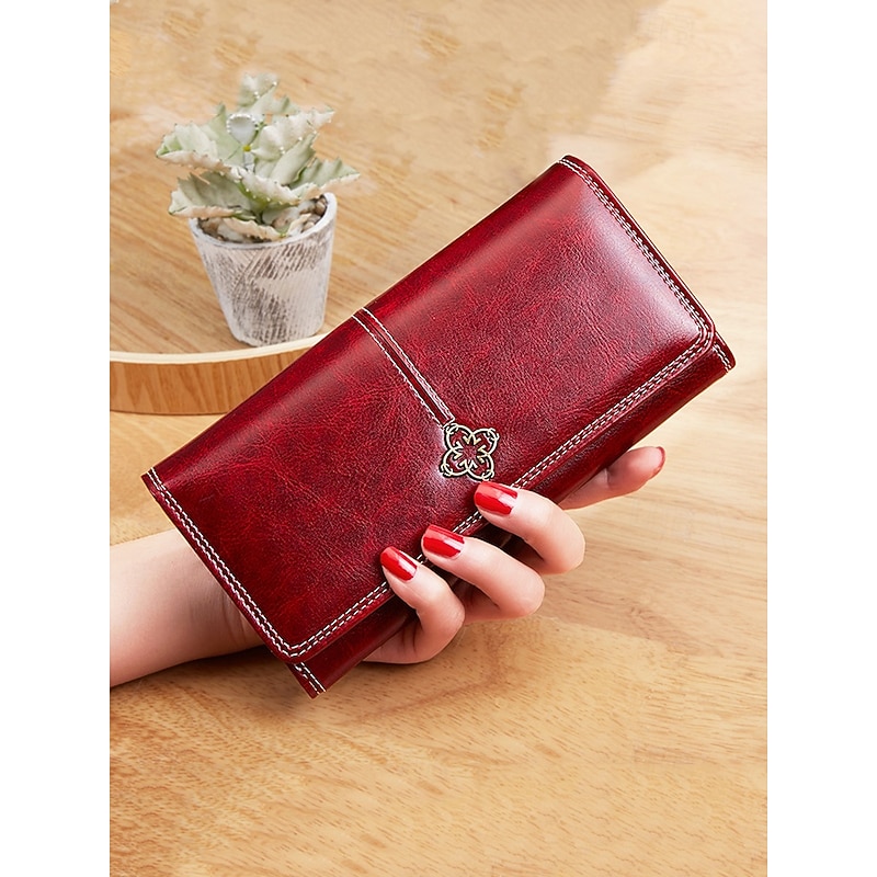 Women's Red Faux Leather Wallet with Multiple Card Slots and Zippered Coin Pocket – Elegant and Functional Clutch for Everyday Use