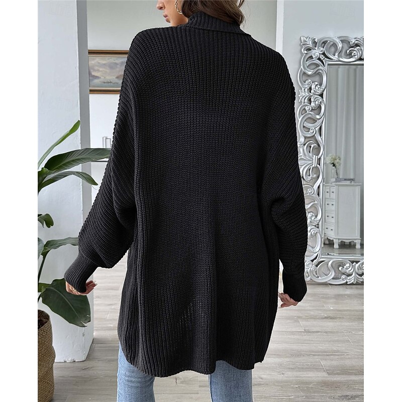 Women's Sweater Cardigan Casual Soft Pure Color Ribbed Open Front Beaded Knitted Long Sleeve Long Tops Knit Outdoor Daily Weekend Black Blue Fall Winter4