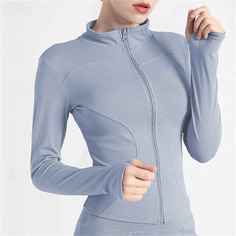 Women's Yoga Top Stand Collar Quick Dry Lightweight Breathable Thumbhole Long Sleeve Sports Solid Color Jacket Top For Running Fitness Yoga Slim Activewear4