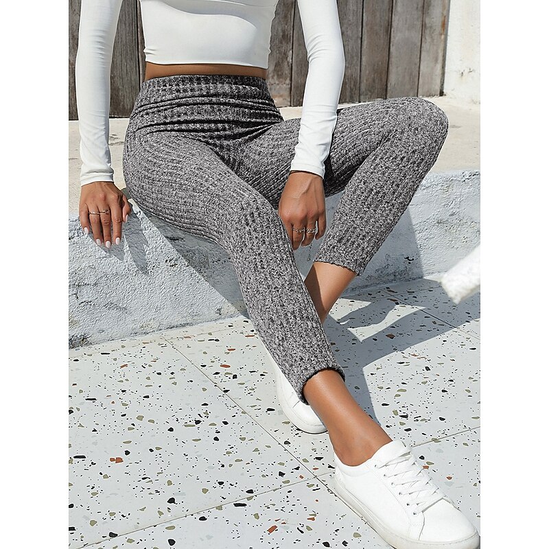 Women's Slim Full Length Solid Color Light Gray Dark-Gray Black Spring &  Fall2