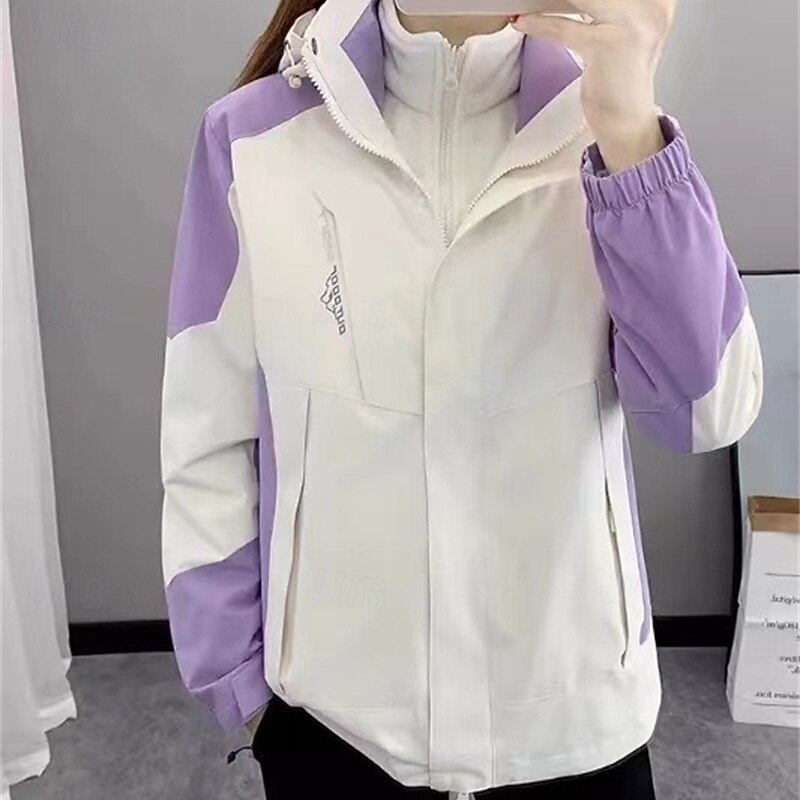 Women's Softshell Jacket Hiking Jacket Winter Outdoor Color Block Thermal Warm Fleece Lining Windproof Water Resistant 3-in-1 Jacket Lightweight Jacket Windbreaker Jacket Traveling Light Pink White4